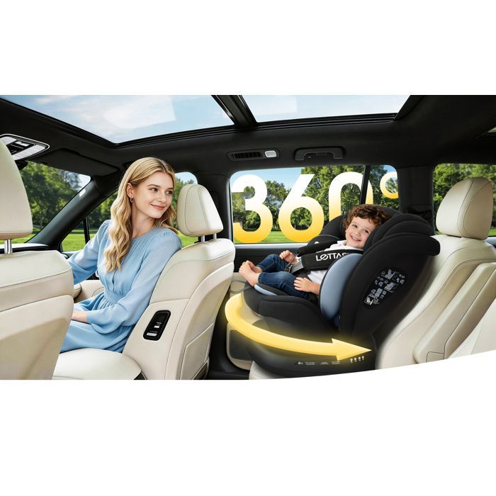 Silla de coche LETTAS i-Size giratoria 360° con Isofix, grupo 0+1/2/3, desde el nacimiento hasta los 12 años (0-36 kg), 40-150 cm, ECE R129