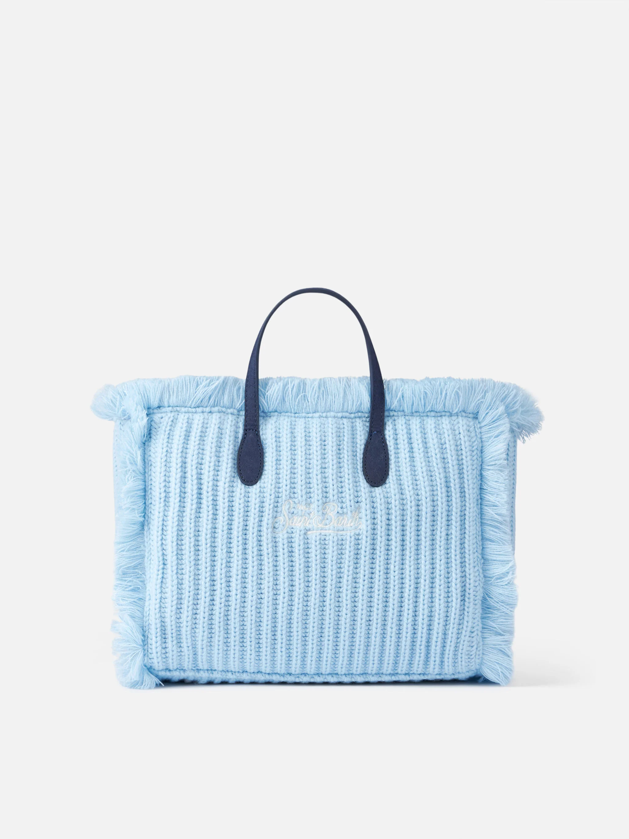 Colette tas van blauwe ribgebreide stof met logo-borduurwerk