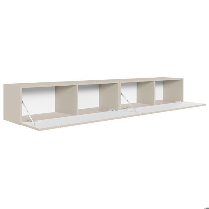 Mobile TV a parete con frontali a doghe scanalate – VELDIO – 200 cm – beige grigio