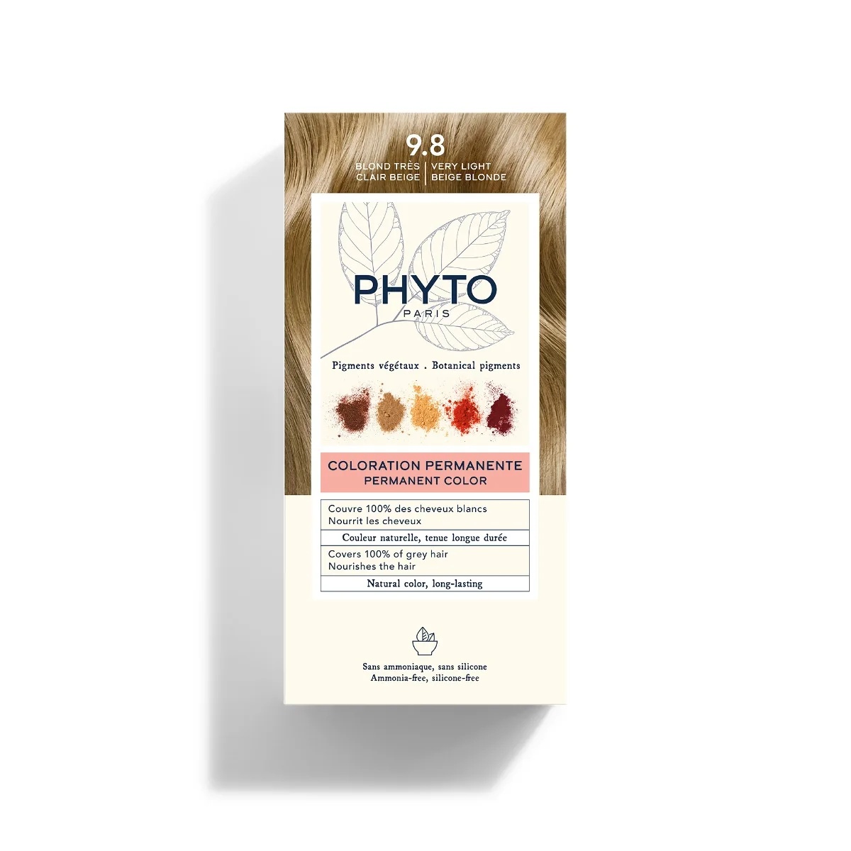 PHYTO Phytocolor 9.8 Blond cendré très clair, coloration permanente sans ammoniaque, couverture à 100 % des cheveux blancs