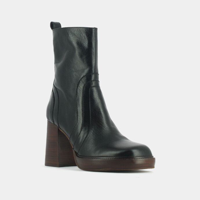 Bottines à talons  en cuir vieilli noir