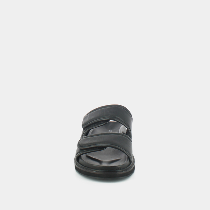 Mules à doubles fermetures  en cuir noir