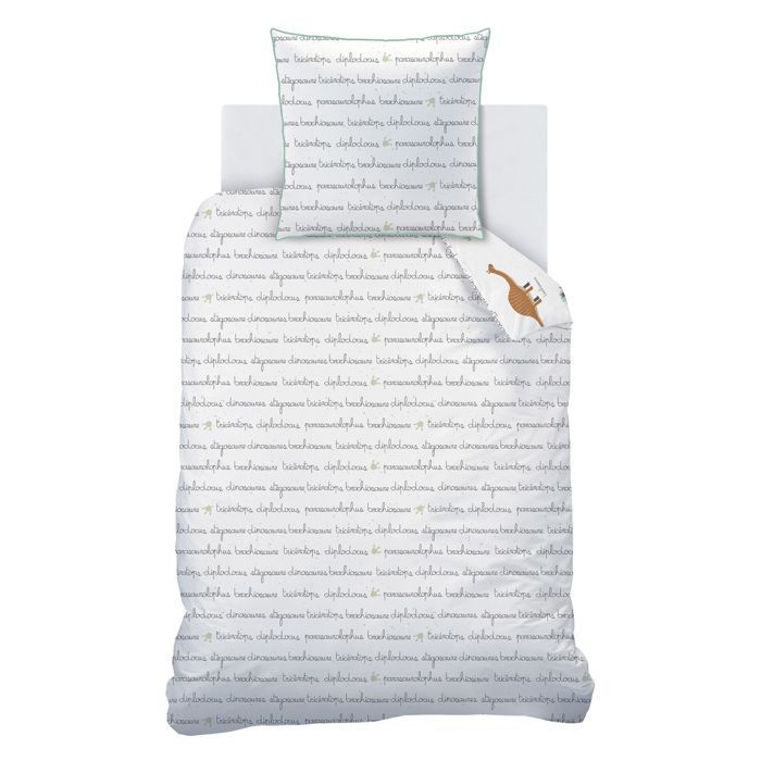Juego de ropa de cama infantil 100% algodón - MATT & ROSE - DINOSAURIO - Blanco - 140x200+63x63cm