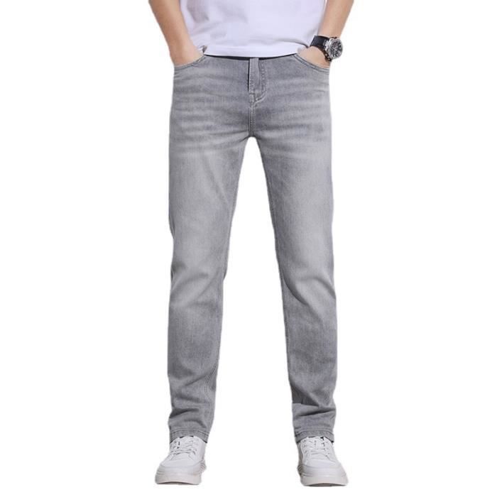 Pantalones vaqueros elásticos para hombre - INSFITY - Cintura estándar - Pierna recta - Efecto desgastado - Gris