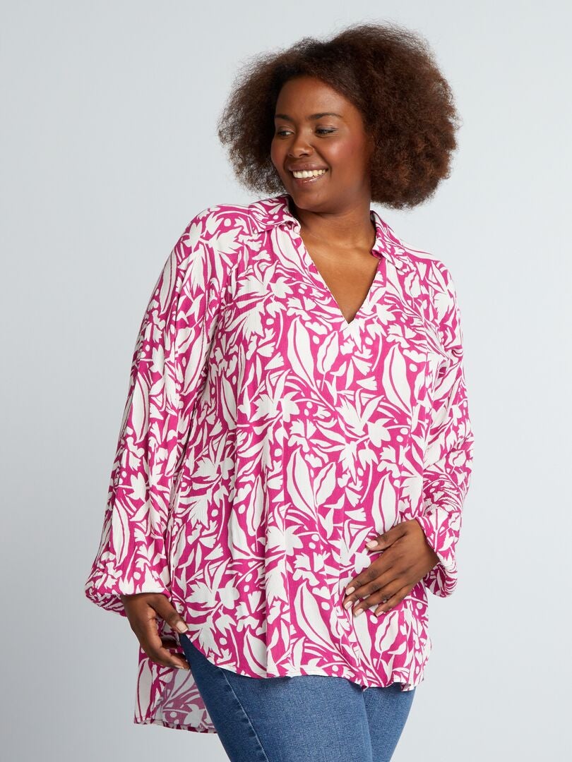 Blusa suave estampada con mangas abullonadas - ROSA