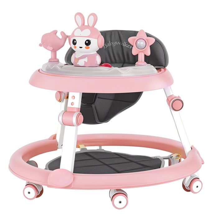 Andador musical plegable para bebé - Altura ajustable - Patinete para bebé - Alfombrilla - Rosa