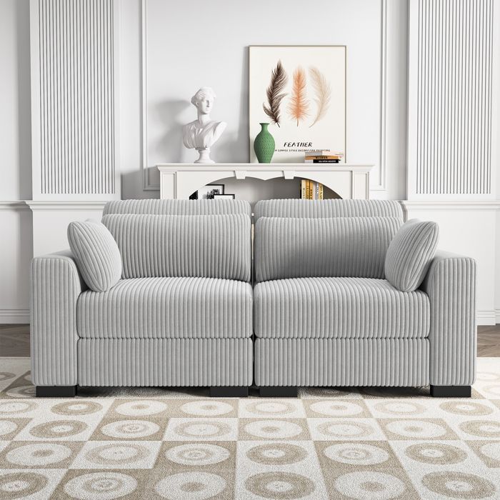 Canapé d'angle convertible en Velours côtelé gris - 3 places. fauteuil d'angle réversible coffre rangement lit modulable