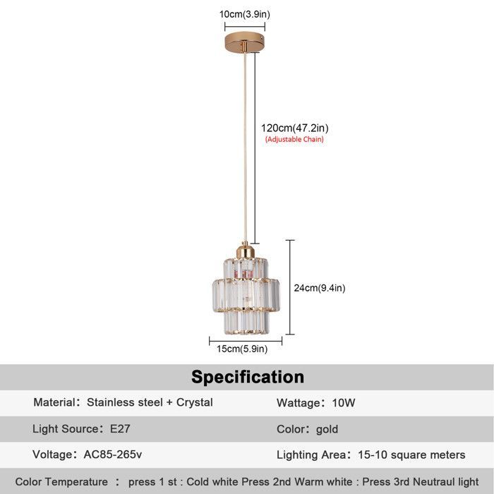 GreeLustr Lustre moderne en cristal Plafonnier Lampe à suspendre
