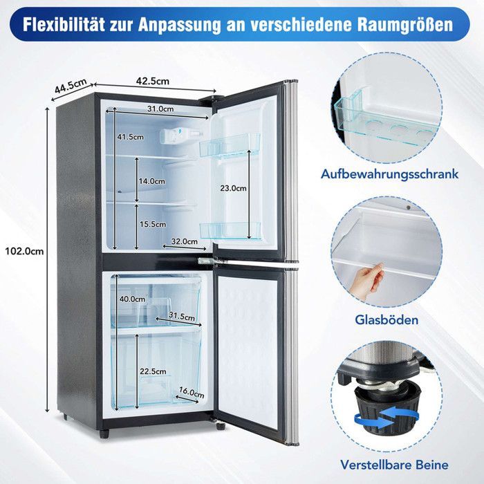 Fridge Freezer - JAERLIUB - 106L - Energy Saving - LED Lighting - 7 Temperature Settings