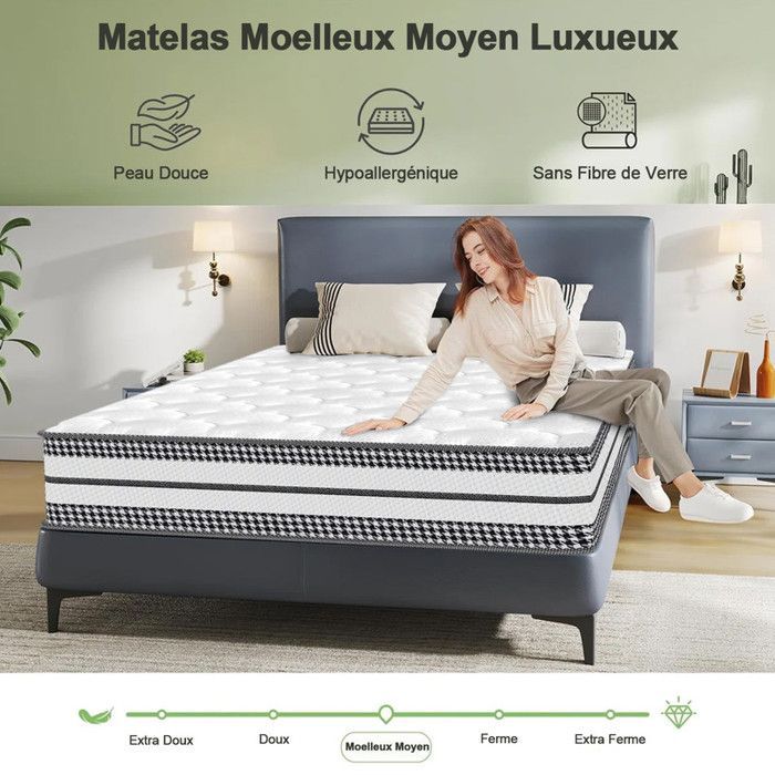 Materasso in memory foam 90x200 cm - Comfort superiore - Molle insacchettate a 8 zone - Certificato Oeko-Tex - Antiacaro - Spessore 25 cm
