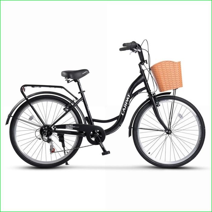 Vélo de ville Carpat - 26'' 7 vitesses Shimano - V-Brake - Porteur + Panier avant - Noir