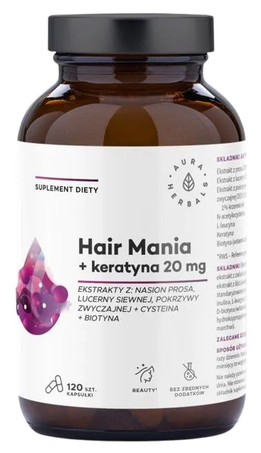 Aura Herbals Hair Mania + Keratyna 20 mg Kapsułki 120 sztuk