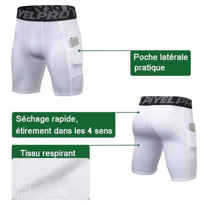 Pantalones cortos de compresión para hombre - FONDUPIN - Para correr - Secado rápido y transpirables - Blanco