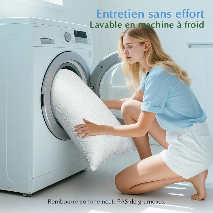 Lot de 2 Oreillers 60x60 cm Konsoefuly, Fibres Polyester Creuses 7D, Taie Refroidissante Respirante, Hypoallergénique, Confort Doux