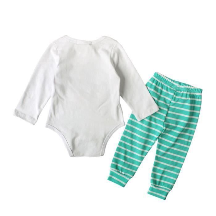 FUNMOON Baby Boy Romper Bodysuit + Striped Pants Green 0-24 Months Christmas Dog Print - Green