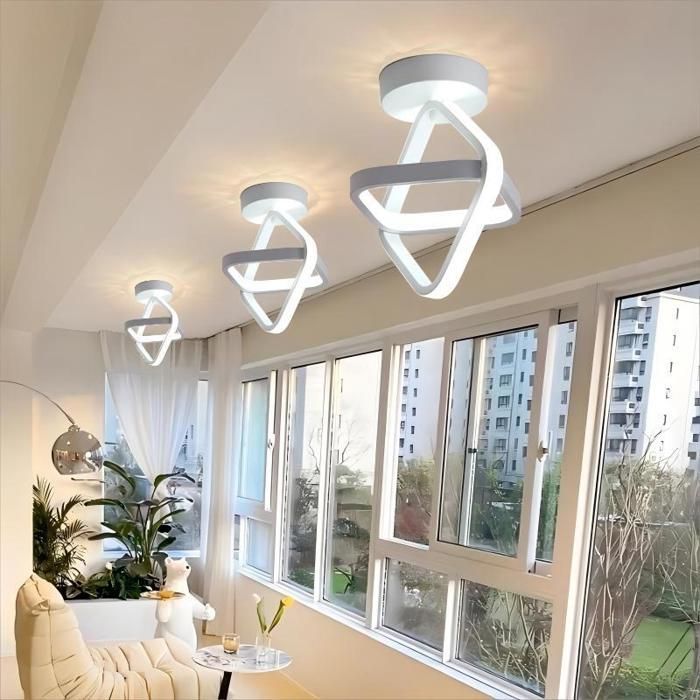 WOTTES Plafonnier LED Moderne Luminaire - Design Forme Géométrique Blanc - pour Salon Salle de bain - Blanc Froid - 1pcs Ø25*26CM