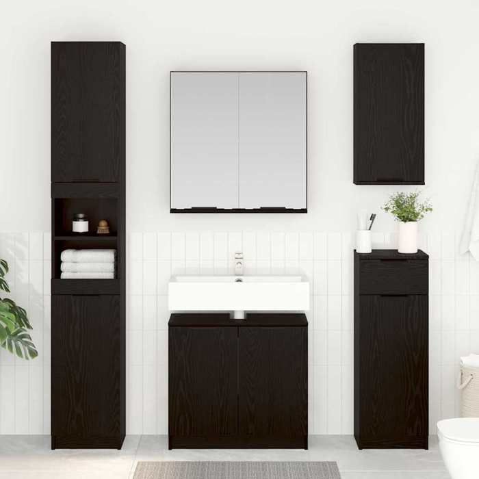 Set di mobili da bagno neri a 2 pezzi, SARAZYJ, mobiletto WC moderno, rovere nero E1907