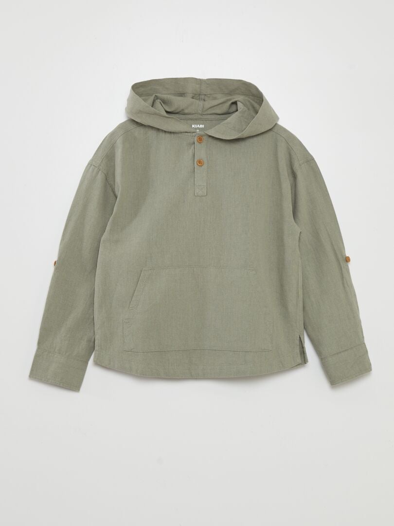 Camisa de lino y algodón - VERDE