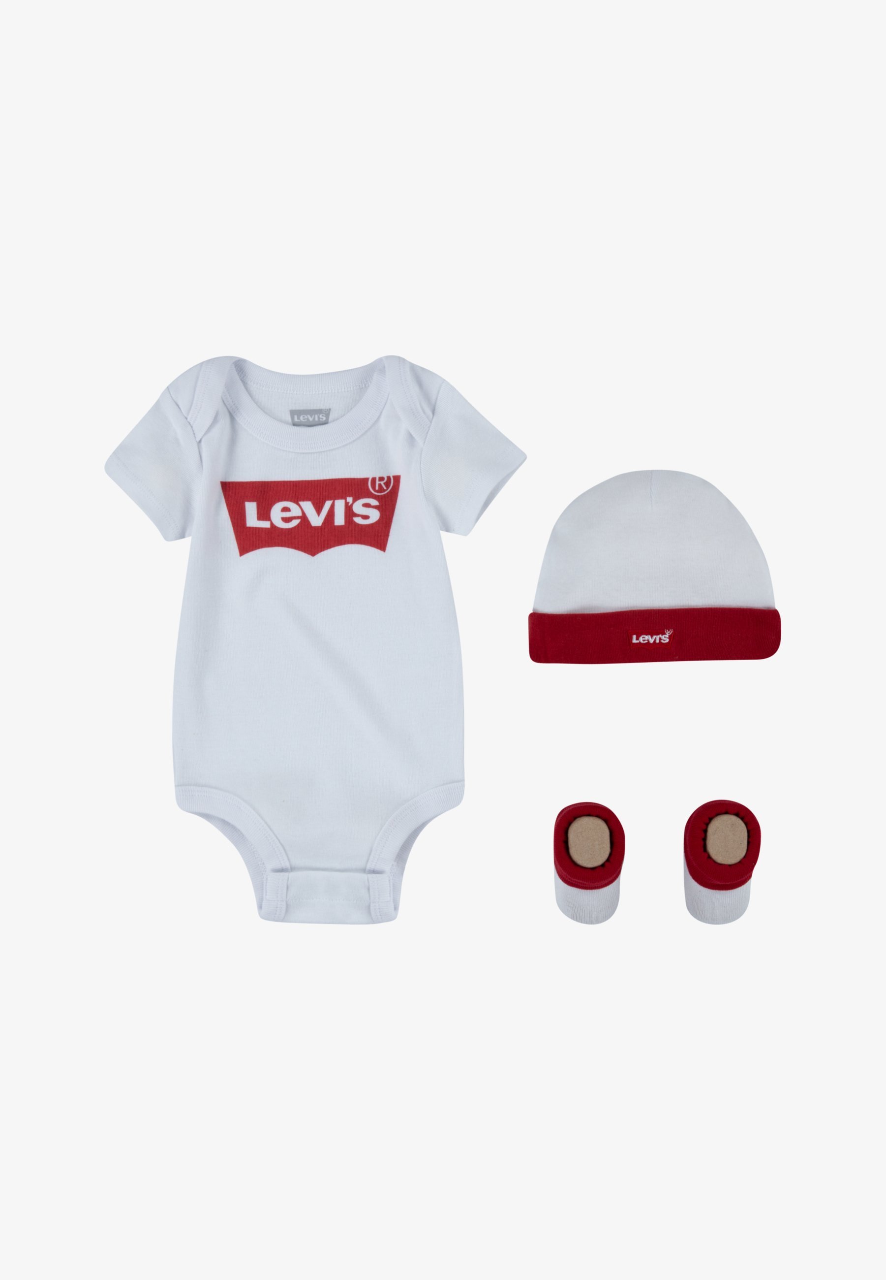 Levi's® BATWING ONESIE MET MUTSJES EN SCHOENEN UNISEX SET - Babycadeaus - wit