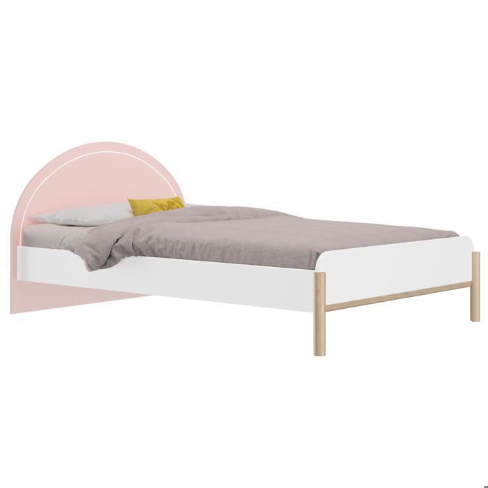 Letto matrimoniale da 120 cm x 190 cm con illuminazione a LED e testiera rosa effetto legno.