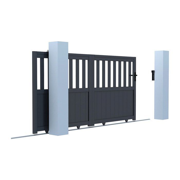 Puerta corredera semiabierta de aluminio - VENTA ÚNICA - TARNOS II - Motorizada - Gris antracita