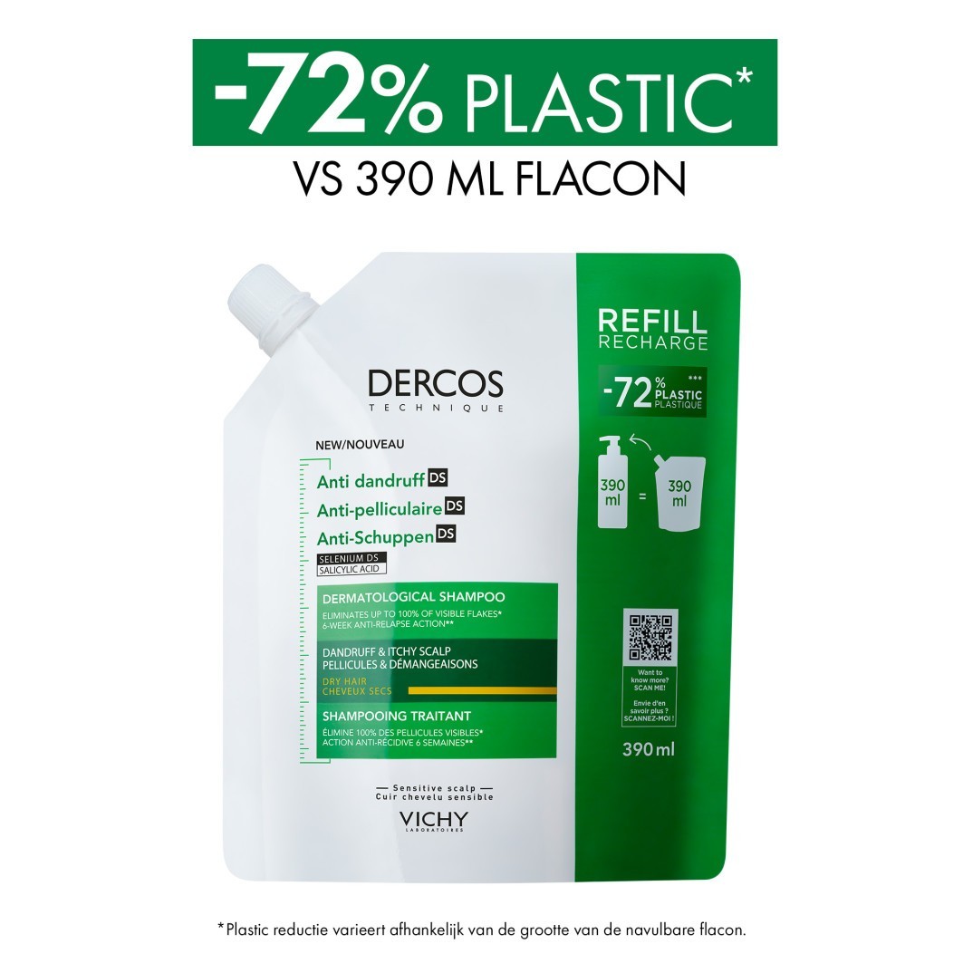 Vichy Anti-Dandruff Care Dercos Anti-Dandruff Refill Pack – For tørt hår – 390 ml
