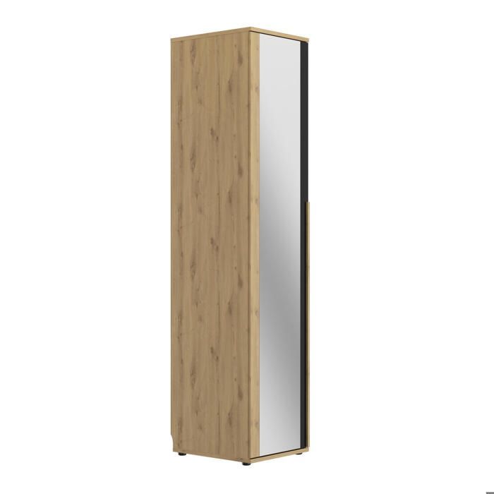 Armadio con specchio, 1 anta, effetto legno di rovere, 50 cm di larghezza, 235 cm di altezza