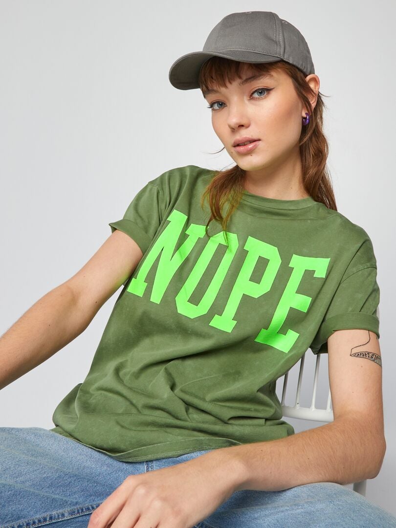 Camiseta de punto con efecto desgastado - CAQUI