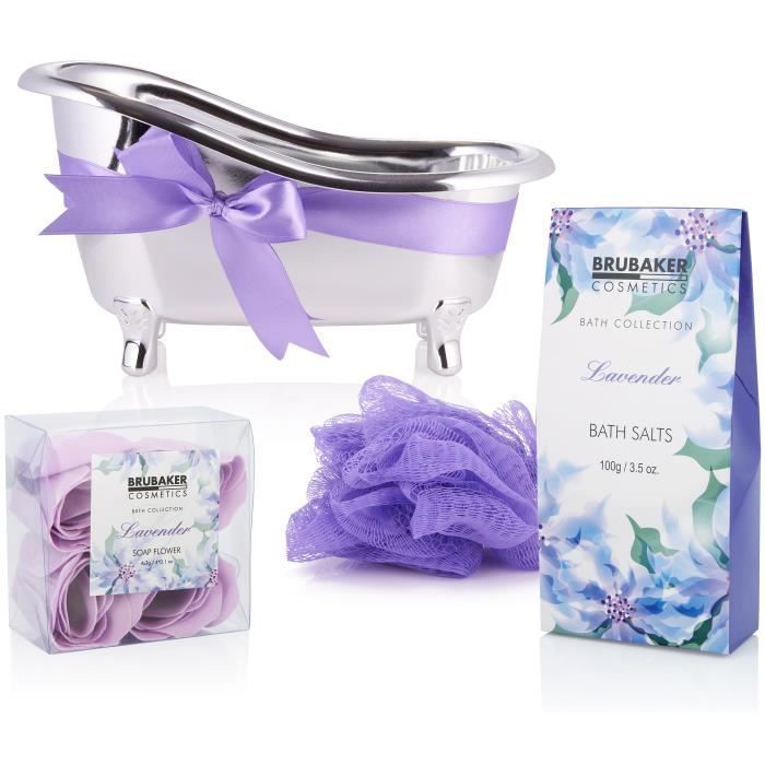 BRUBAKER Cosmetica Bad- & Doucheset - 7-delig - in een decoratieve badkuip - Cadeau-idee - Lavendel