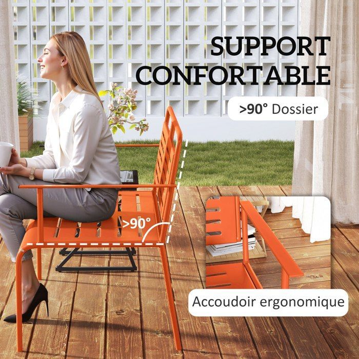 Garden bench - Outsunny - 2-seater - steel - with armrests and backrest - 121 x 64 x 84 cm - red