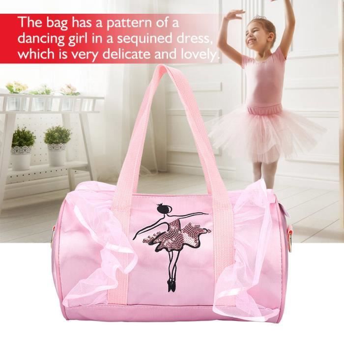 Sac de danse - QIILU - Enfant - Bandoulière - Rose - Motif de danseuse à paillettes