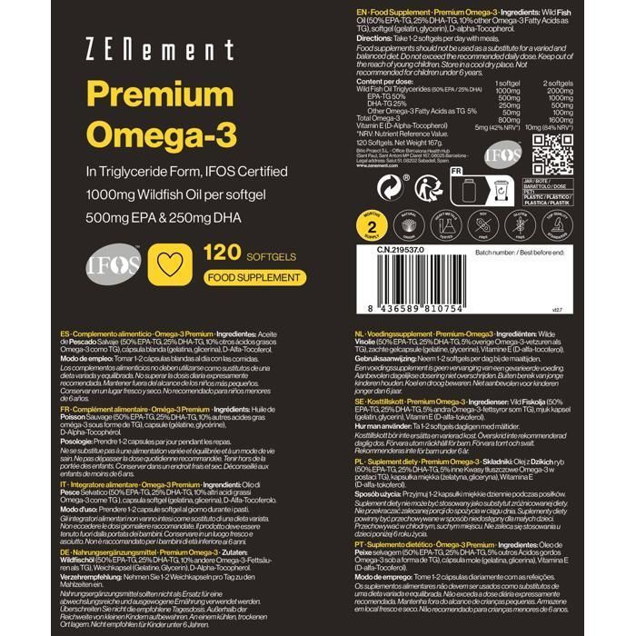 Omega-3 di alta qualità in forma di trigliceridi, certificato IFOS - 120 capsule