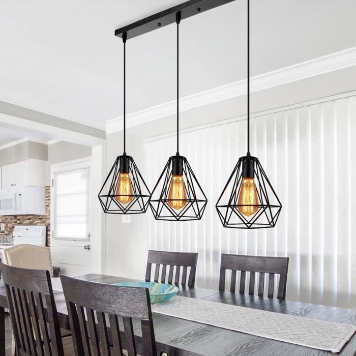 UNI Industriële Hanglamp met Stang, Zwarte Diamanten Kooi Kroonluchter, Plafondlamp