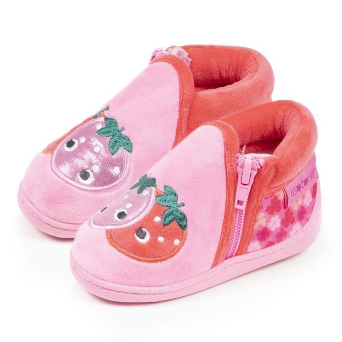 Pantuflas Isotoner de terciopelo con soporte reforzado, cierre de cremallera, fáciles de poner, color rosa para bebé niña.