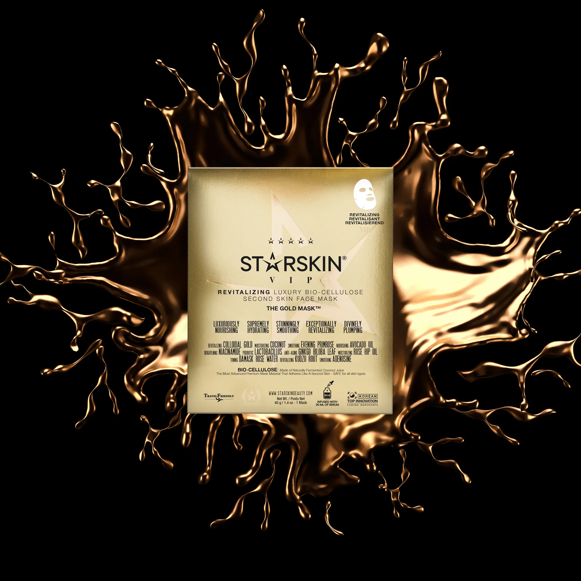 VIP VIP THE GOLD MASK™ Revitalizing Luxury Bio-Cellulose Face Mask - Maschera Anti-età viso