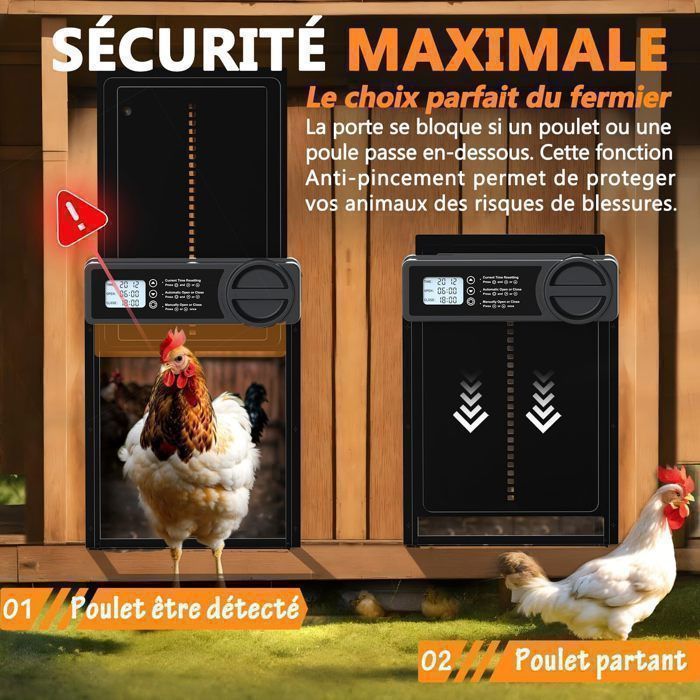 Porta automatica per pollaio in lega di alluminio, con schermo LCD programmabile impermeabile e timer, 328x244 mm