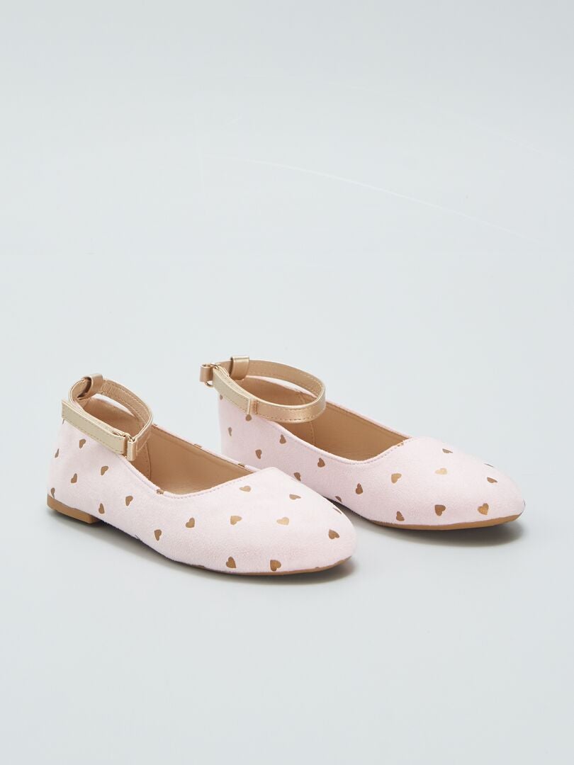 Gouden ballerina's met hartjespatroon - ROZE