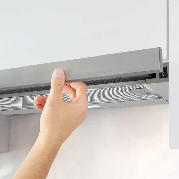 CIARRA Retractable Drawer Cooker Hood - 60cm - 370 m³/h - Energy Class A++ - with 2 Carbon Filters - LED Lighting - Stainless Steel
