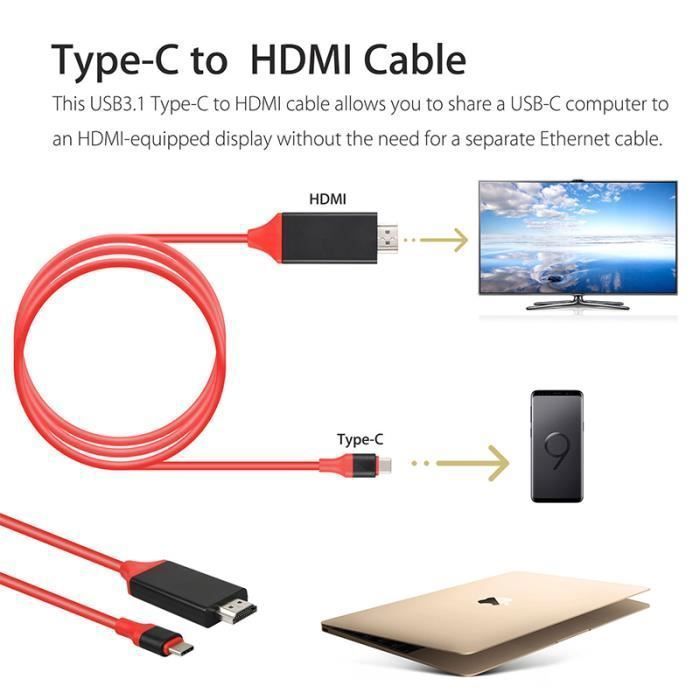 Cable adapter - Samsung - Type C to HDMI - USB 3.1 - Gold-plated connectors - Black