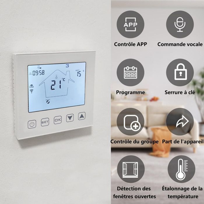 KETOTEK 16A Wi-Fi slimme thermostaat, elektrische vloerverwarming met sensor, compatibel met Alexa, kamerthermostaat
