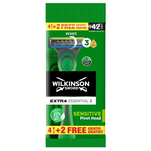 Wilkinson Sword Extra Essential 3 britvice za občutljivo kožo za enkratno uporabo<br>6 kosov
