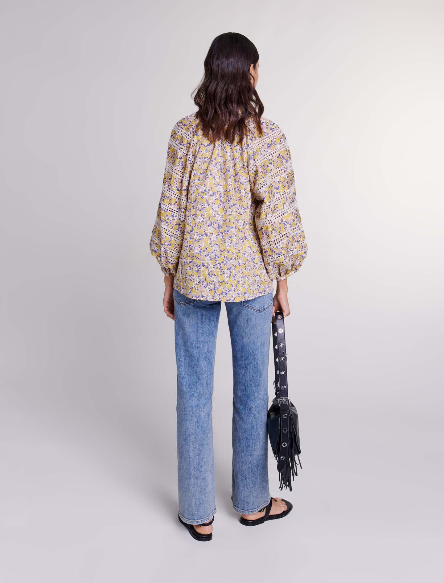 Bluza imprimata si brodata-Imprimé Fleurs Brodées Beige