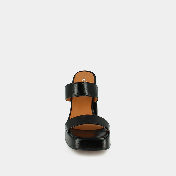 Mules à plateformes et brides  en cuir vieilli noir