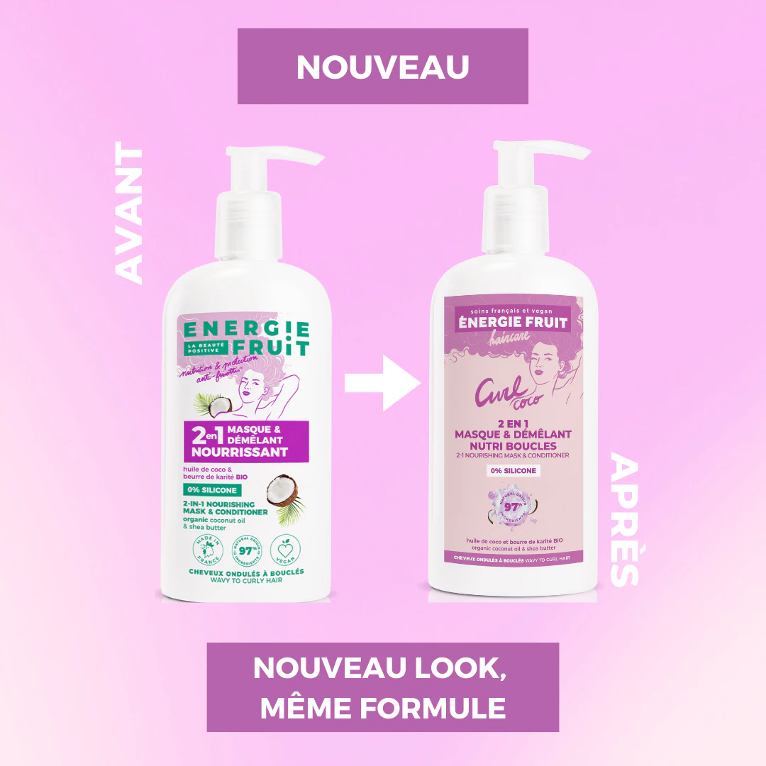 Energie Fruit masque 2 en 1 nourissant sans silicone - cheveux boucles & ondules- coco et beurre de karite bio