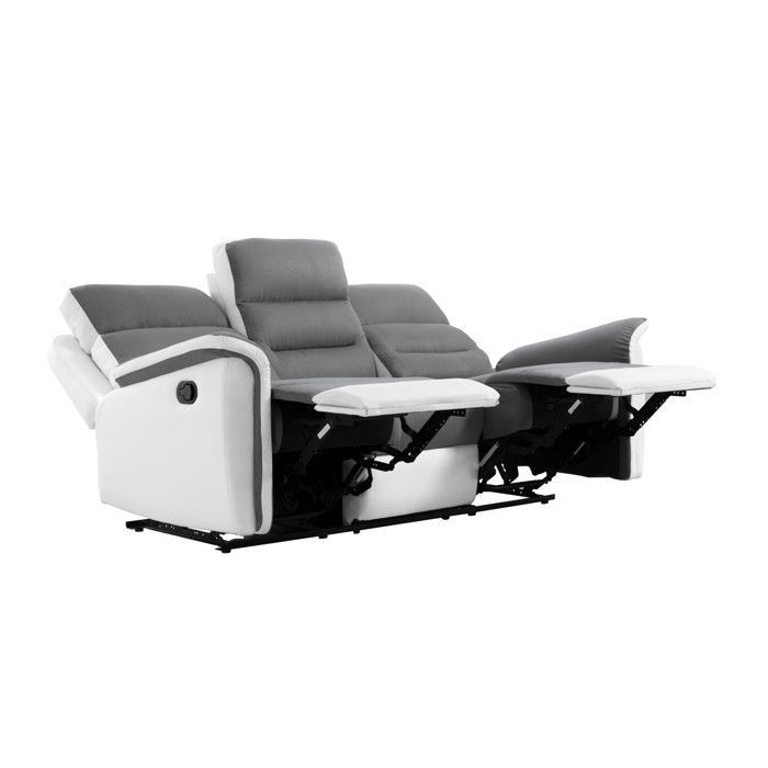 Sofá reclinável de 3 lugares LÉON em microfibra e couro sintético - Branco e cinza - L191 x P94 x A100cm - LOUNGITUDE