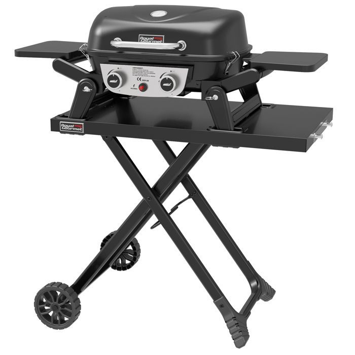 Royal Gourmet draagbare gasbarbecue met afneembare wagen - 2 branders, 5 kW vermogen, kookoppervlak 48 x 37 cm
