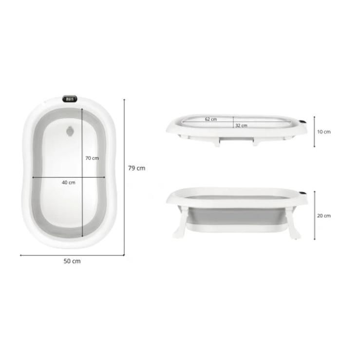Primabobo Premium Folding Baby Bathtub 79cm Grey - Cushion and Stand - with Thermometer