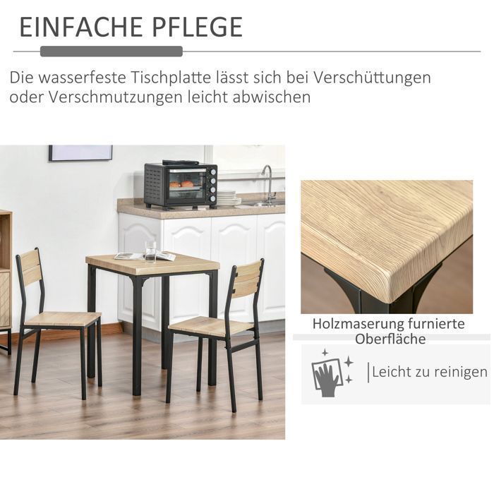 Conjunto de comedor de 3 piezas, mesa de cocina con sillas, tallado en madera natural + acabado negro, con 1 mesa + 2 sillas.
