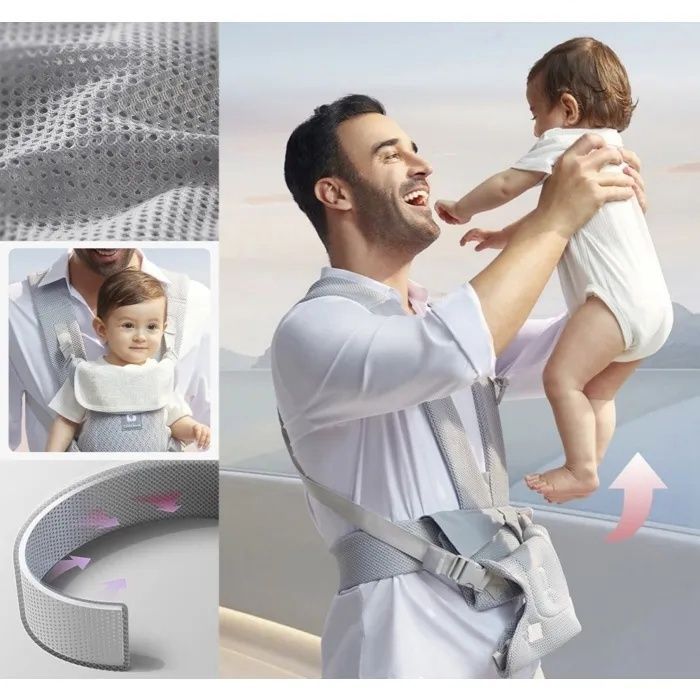 Portabebés transpirable y plegable con baberos extraíbles - Gris - 3-36 meses - Algodón - Máx. 15 kg