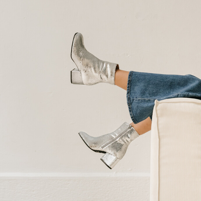Bottines à talons  en sequins argent